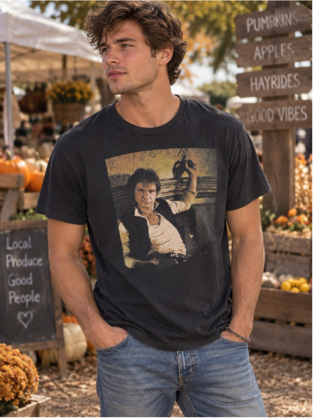 Men's Abercrombie & Fitch Star Wars Han Solo Graphic Tee Black Size L